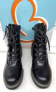 Women New Baretraps Black Laces-Up/W Side-Zip Heels Ankle Boots size 7.5 M - Picture 1 of 5