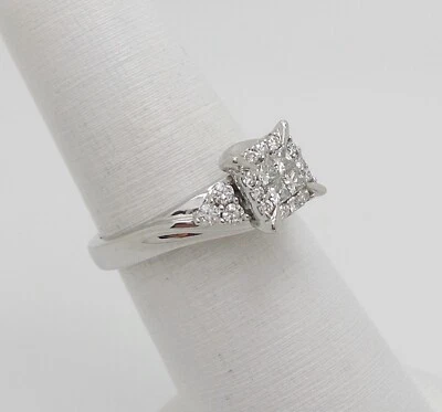 1/2CT Natural Diamond Halo Engagement Wedding Bridal Ring 10K White Gold Band - Image 1 of 4