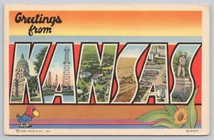 Postcard Large Letter Greetings from Kansas  c1945 Curt Teich - Bild 1 von 2