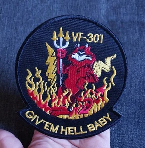 NAVY TOMCAT PATCH ~ GIV'EM HELL BABY ~ VF-301 Fighter Squadron Devil's Disciples - Picture 1 of 5