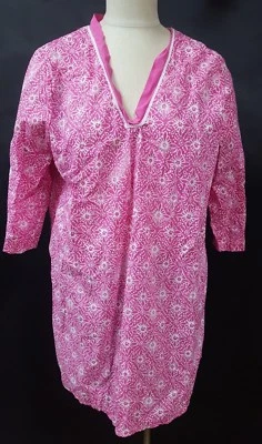 Camisa de Noche Karen Neuburger Rosa Floral PJ Talla Mediana Túnica Playa Cubrir Foto 1 de 4