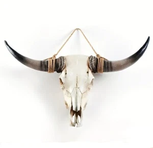 Large Longhorn Cow Skull Wall Decor - Farmhouse Rustic Bull Head - Reproduction - Picture 1 of 7