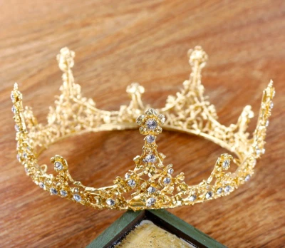 King Queen Crown Medieval Costume imperial Flower Head Wear Gold Colour Royal - Image 1 of 4