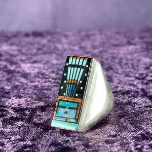 Native American Navajo Sterling Silver Ring 925 Gilbert Smith Night Sky Jet Opal - Picture 1 of 7