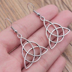 Celtics Infinity Knot Triquetra Trinity Magic Supernatural Drop Earrings Silver - Picture 1 of 7