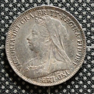 Moneda de plata esterlina .925 de 6 peniques de Gran Bretaña 1900 KM# 779 - Imagen 1 de 2