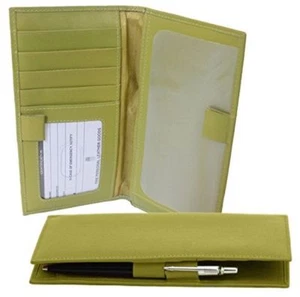ILI Genuine Leather Checkbook Cover w/ RFB Card Slots and Pen Loop - Moss Green - Picture 1 of 2