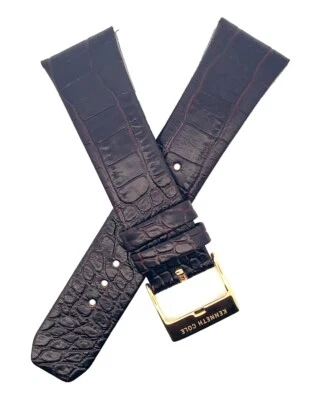 Pulseira de relógio Kenneth Cole masculina couro marrom escuro 24 mm fivela dourada - Imagem 1 de 3