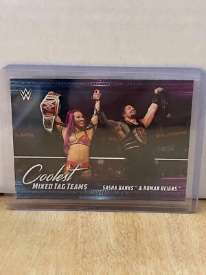2021 Topps WWE Coolest Mixed Tag Teams #MT4 Sasha Banks & Roman Reigns - NM-MT - Image 1 of 2