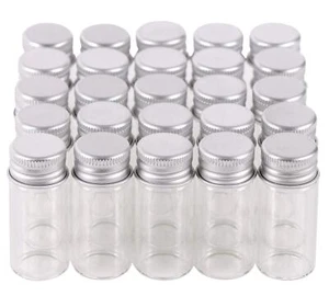 100 10ml Vials Small Mini Tiny Glass Bottles Clear Empty Jars with Aluminum Top - Picture 1 of 6