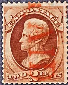 U.S. Large Banknotes #135 F/VF 2c red brown "H" grill with a Red "PAID" Cxl - Picture 1 of 2