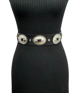 Large Concho Stud Genuine Leather Belt Punk Goth Emp Rockabilly Bikers Metal - Picture 1 of 3