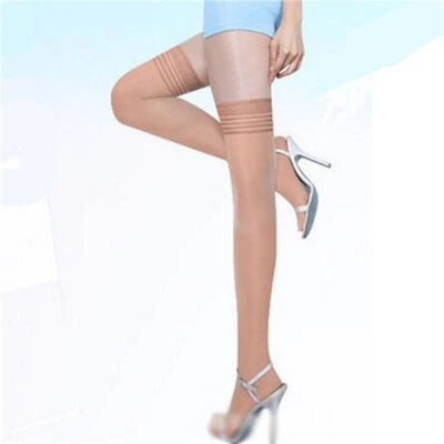 Medias negras sexy hasta el muslo con bandas para damas HOLD-UPS pantimedias lencería Foto 1 de 4