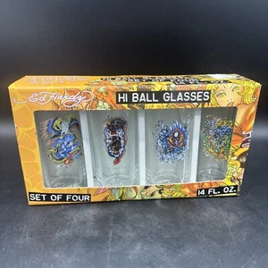 Set di 4 bicchieri Don Ed Hardy Dragon amd Geisha Hi Ball 12 oz - Foto 1 di 7