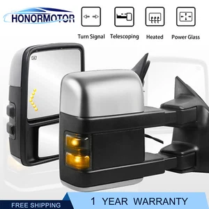 Chrome Power Heated Tow Mirrors Turn Signal Fit 2008-16 Ford F250/F350/F450/F550 - Foto 1 di 9