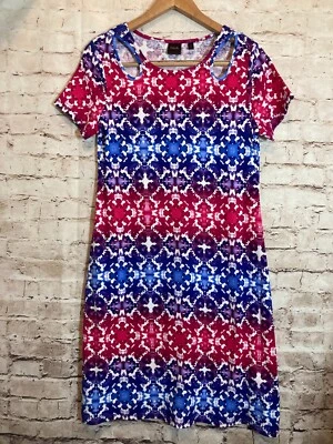 Vestido Camiseta Rafaella Mujer Mediano Rosa Azul Marino Tie Dye Acuarela Recorte Elástico Foto 1 de 4