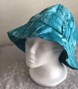 Hat, handmade, turquoise, batik, bucket, cotton, L/XL, packable travel, sun hat - Picture 1 of 2