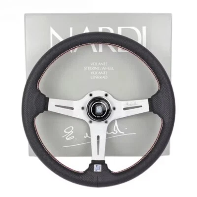 Nardi 350mm 14'' ND Perforated Leather Mid-Deep Cone Silver Spoke Steering Wheel - Image 1 of 3