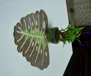 Monstera Leaf Beaded Mat Free Tropical Table Decor with Gold & White Set of 2 - Picture 1 of 2