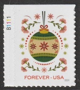 US 5943 Holiday Joy Green Ornament F plate single MNH 2024 - Picture 1 of 1