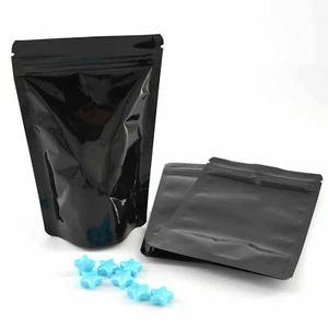 Black Aluminum Foil Mylar Zipper Lock Stand-Up Pouch - Food Coffee Packaging - Foto 1 di 11