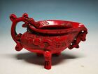 12 Cm */ Manual Sculpture In Ancient China Red Coral Dragon Cup, Three Legs  Y52