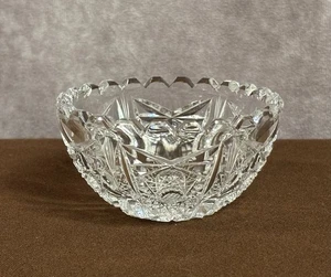 American Brilliant Period Cut Crystal Glass Sugar Bowl Sawtooth Edge 3.5” Round - Picture 1 of 13