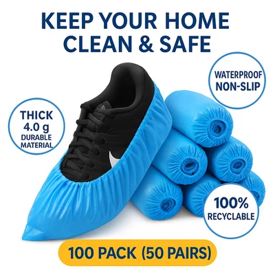 Disposable Shoe Covers 100 Pack Waterproof Non Slip Booties Shoe Protector Large - Image 1 of 4