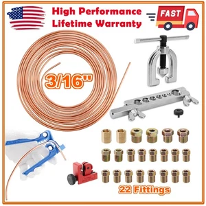 Kit de reparación de línea de freno recubierta de cobre de 25 pies 3/16" (16 accesorios, 2 uniones y 4 tuercas) - Imagen 1 de 14