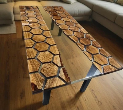 48"x24" Walnut Epoxy River Dining Table | Live Edge Resin Wood Office Desk - Image 1 of 4