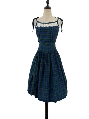 Antigo Vestido Xadrez Fit Flare Anos 50 Cintura Caída 26” Festa Herança Preppy  - Imagem 1 de 4