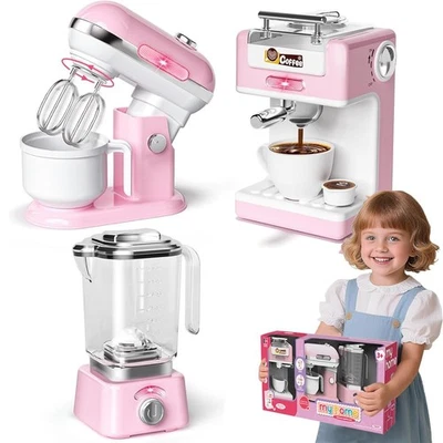 Set 3 Elettrodomestici da Cucina Giocattolo Rosa per Bambini, Planetaria, Macchi - Immagine 1 di 4