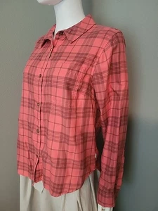 LL Bean Women's Medium Super Soft Shirt Burnt Orange Plaid Long-sleeve Classic - Picture 1 of 12