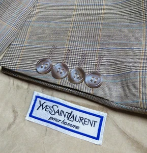 Vintage Yves Saint Laurent pour homme all worsted bespoke db glen check suit 42R - Picture 1 of 17