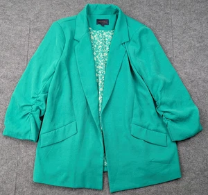Skies Are Blue Knit Blazer Womens Large Kelly Green Ruched Sleeve Open Front - Picture 1 of 6