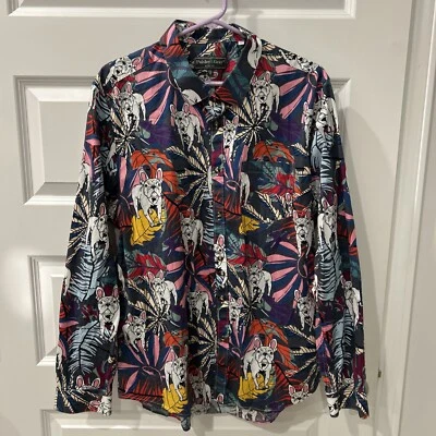NEW Paisley & Gray Dress Shirt Sz XXL Slim Fit French Bulldog Floral Print (C2) - Image 1 of 4
