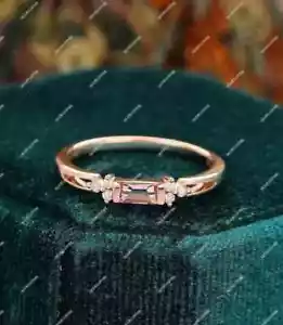 Morganite Solitaire Ring, Baguette Morganite Ring 14K Solid Gold Ring, Gift her - Picture 1 of 5