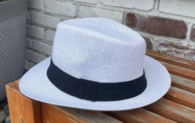 Unisex Men & Women White Panama Medium Brim Tropical Cuba Woven Fedora Hat - Изображение 1 из 4