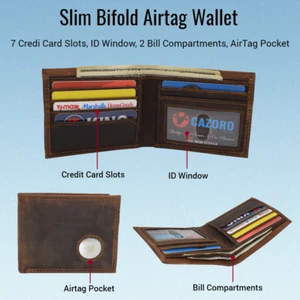 Mens Airtag Wallet Genuine Leather Credit Card Money Airtag Holder Air Tag Case - Picture 1 of 8