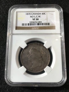1870 No LCW, NGC Graded Canadian 50 Cent, **VF-30** - Picture 1 of 13