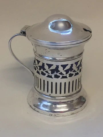 Gorgeous Antique Sterling Silver & Bristol Blue Glass Condiment/Mustard Pot Cover
