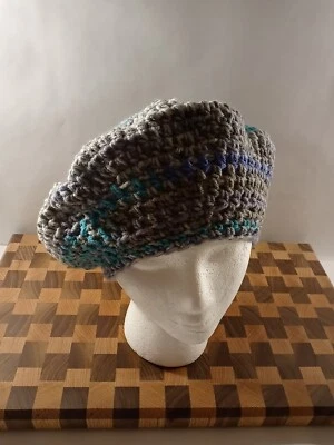 Ручной работы крючком берет сутулиться круглый теплый серый фиолетовый бирюзовый P2 - 27B - Изображение 1 из 4