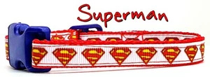 Superman cat or small dog collar 1/2" wide adjustable handmade bell or leash - Picture 1 of 12