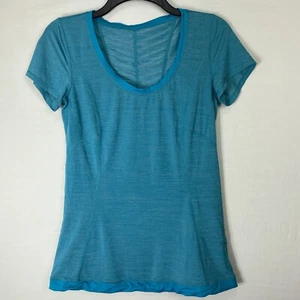 Lululemon Womens Short Sleeve Shirt Cinch Waist Blue Size Medium No Size Dot - Picture 1 of 6