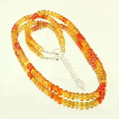 Collana Rondelle in argento sterling 925 con zaffiro Padparadscha AAA +, 4-6 ... - Immagine 1 di 4