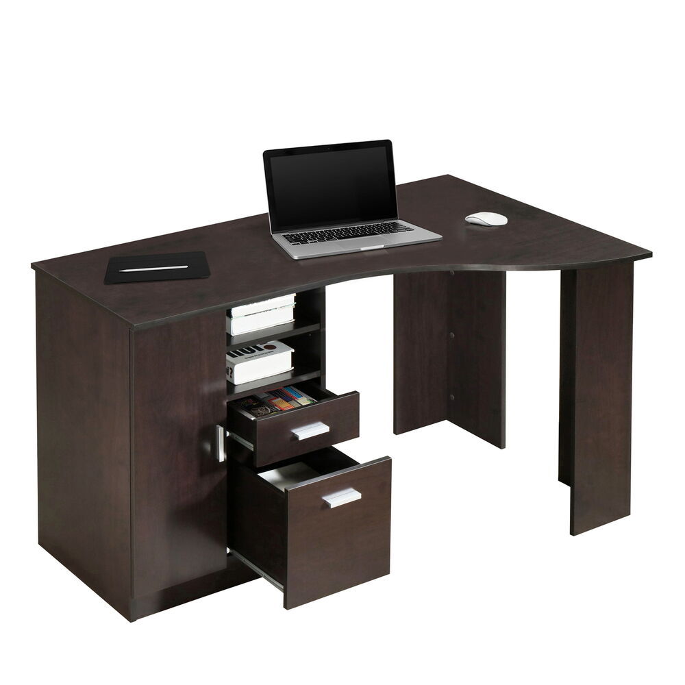 Classic Office Desk with Storage Espresso Two Storage Shelves Two Storage Drawer