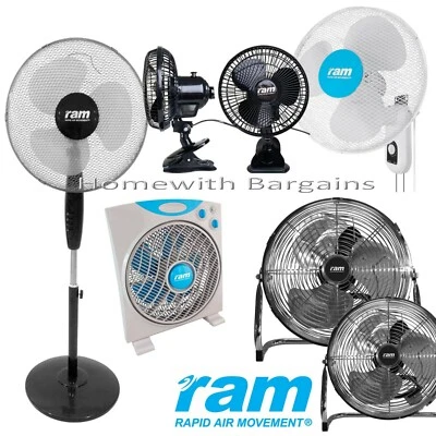 RAM FANS - Pedestal - Wall Fan - Floor Fan - Clip-on - Oscillating -  FULL RANGE - Image 1 of 2