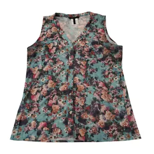 Camicia donna BCBG MaxAzria XL floreale senza maniche con bottoni maglia elastica - Foto 1 di 4