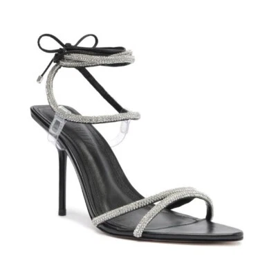 NWOB Schutz Gio Crystal Embellished Ankle Wrap Sandal Sz 7.5B Black Rhinestones - Image 1 of 4