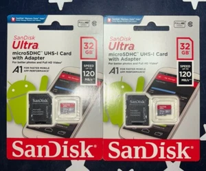 2 X Sandisk 32gb Ultra microSDHC UHS-I Card with Adapter 2 Packs - Picture 1 of 6